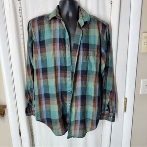 Vintage Linen Men's Saks Fifth Avenue Plaid Shirt